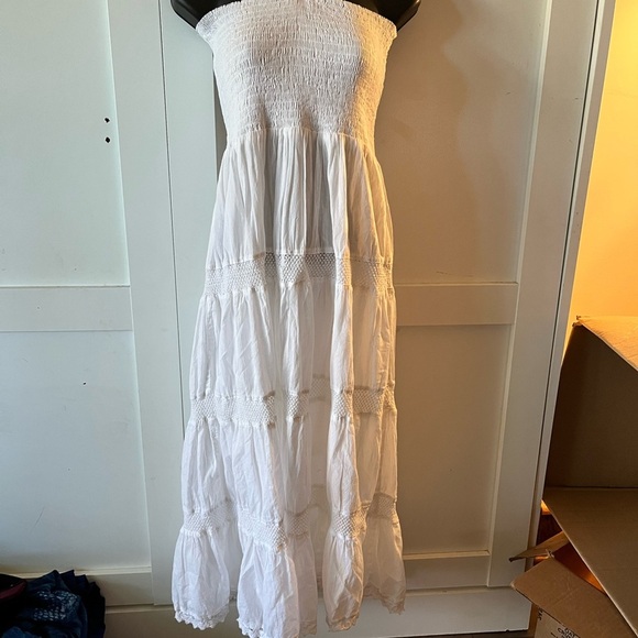 Elegant White Dress cotton natural fabric farmhouse dress vacation dress crochet - Picture 8 of 9